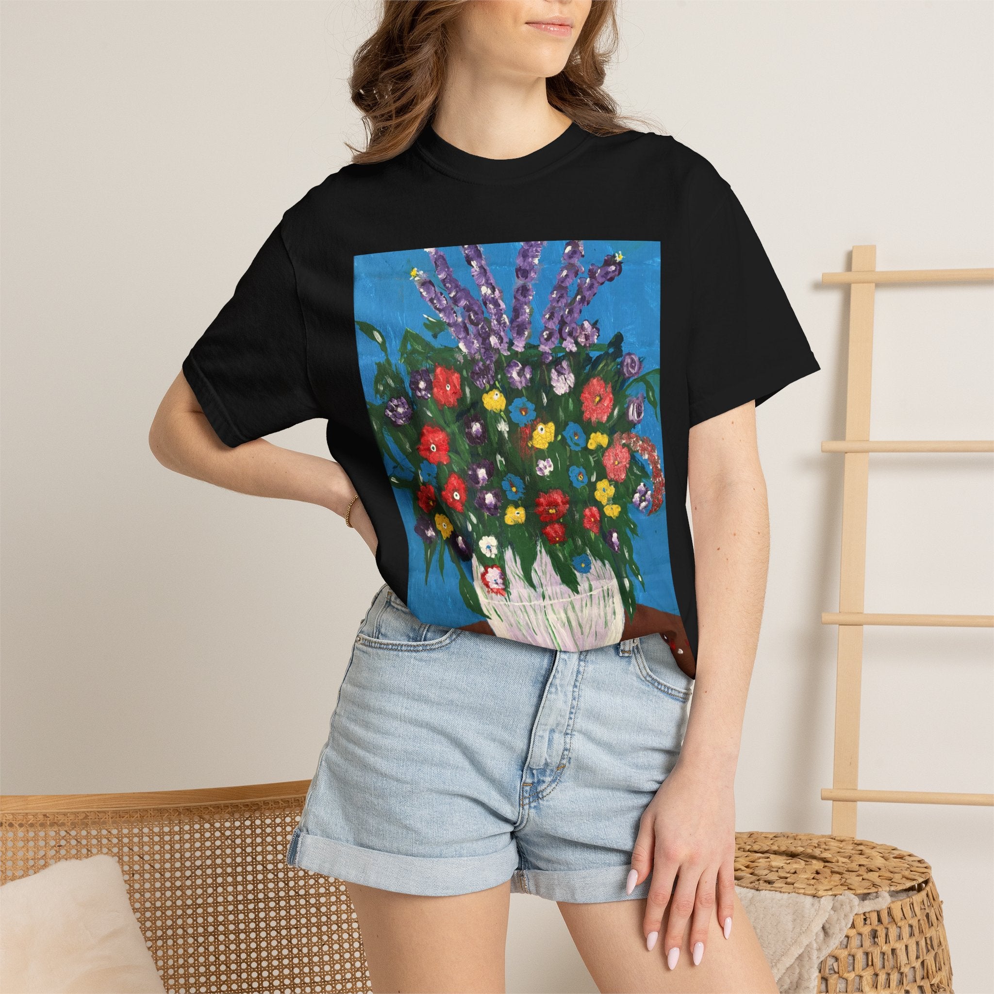 Floral Still Life Tee — Colorful Vase of Flowers Art Print T-Shirt