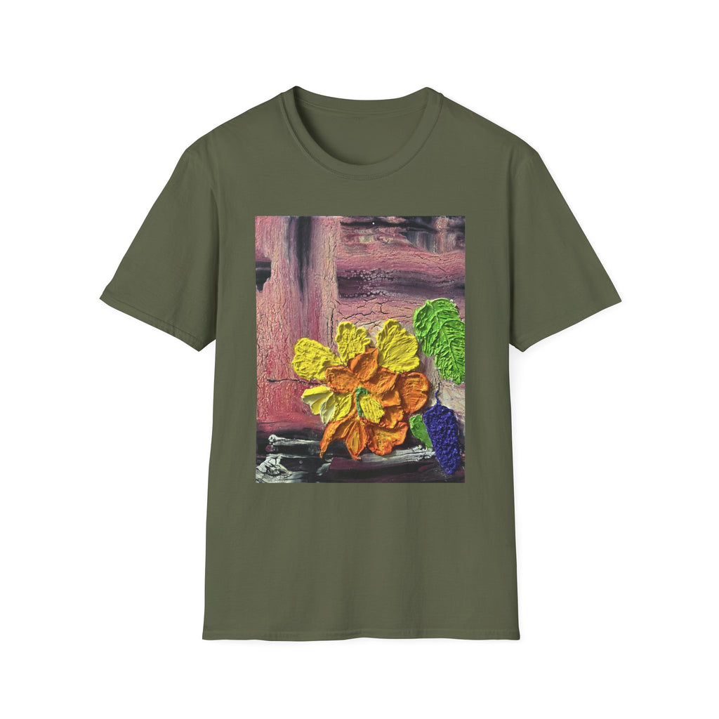 Floral Woodgrain Tee — Colorful Hydrangea Print T-Shirt