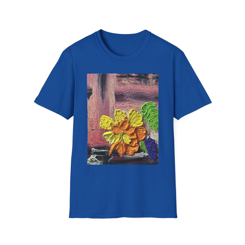 Floral Woodgrain Tee — Colorful Hydrangea Print T-Shirt