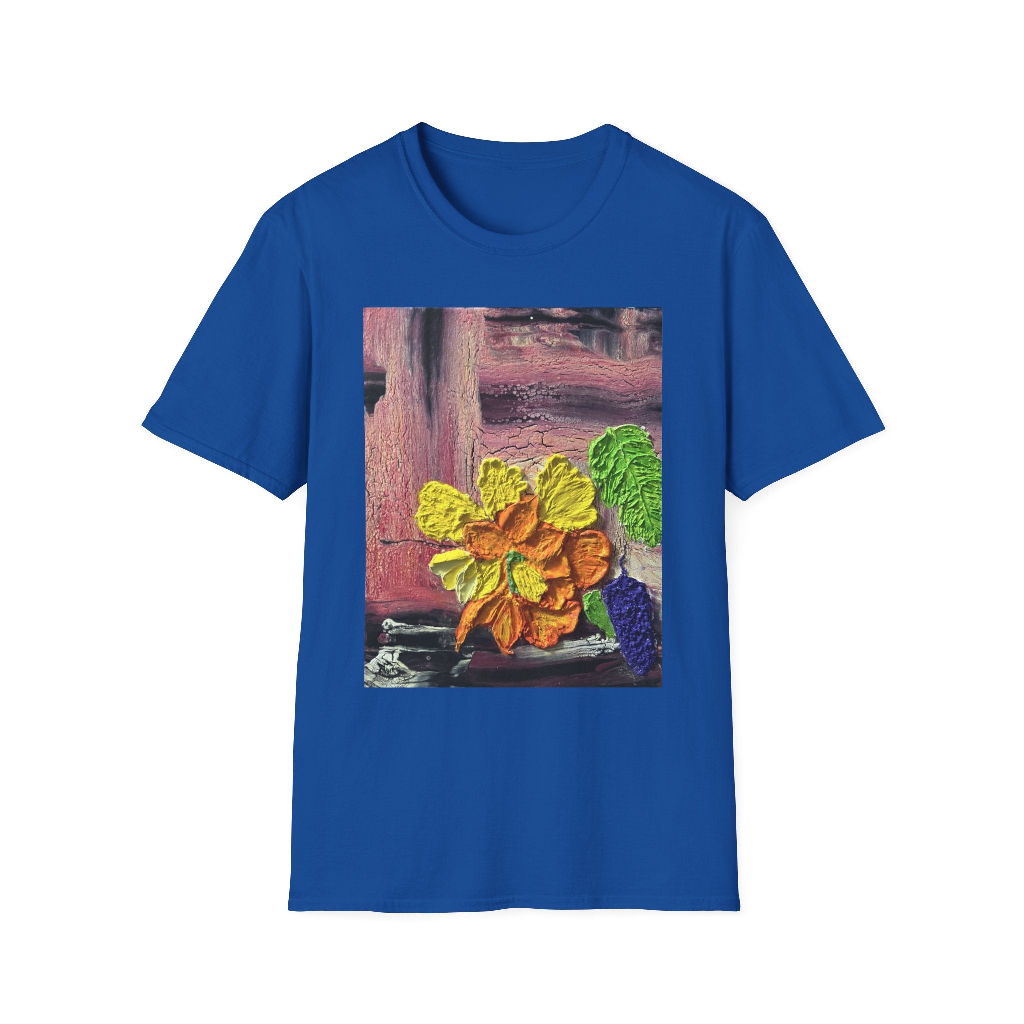 Floral Woodgrain Tee — Colorful Hydrangea Print T-Shirt
