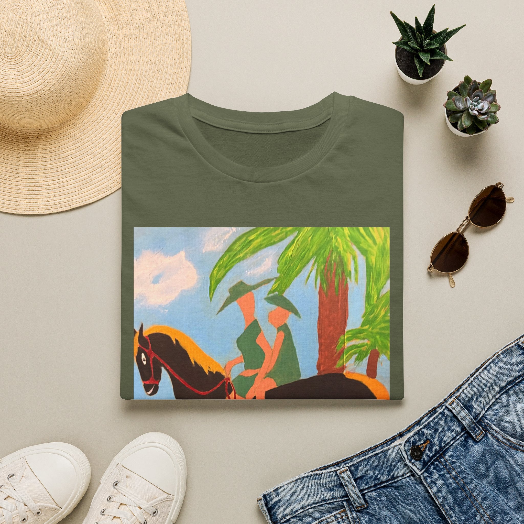 Tropical Horse Rider T-Shirt — Vintage Island Riding Art Tee