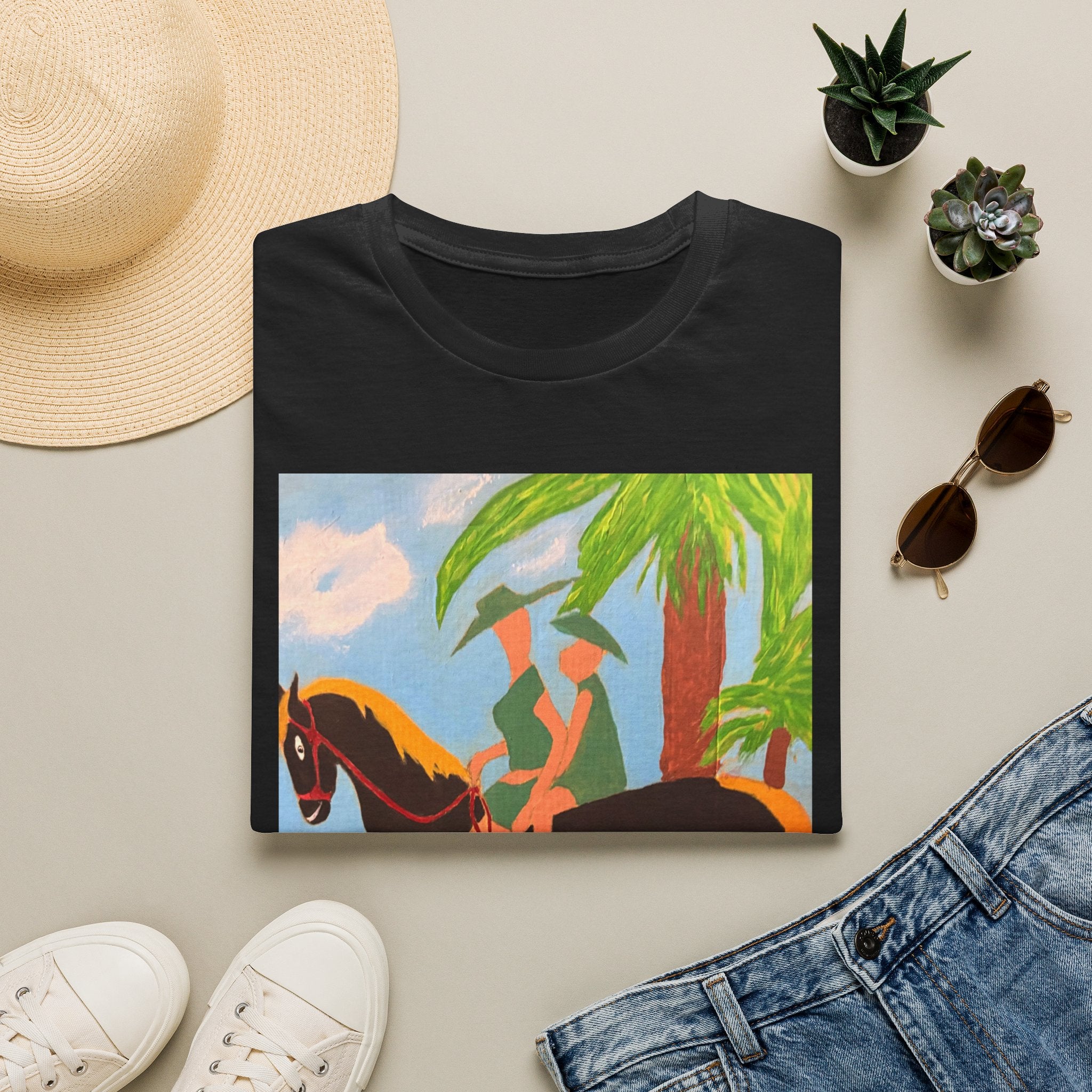 Tropical Horse Rider T-Shirt — Vintage Island Riding Art Tee