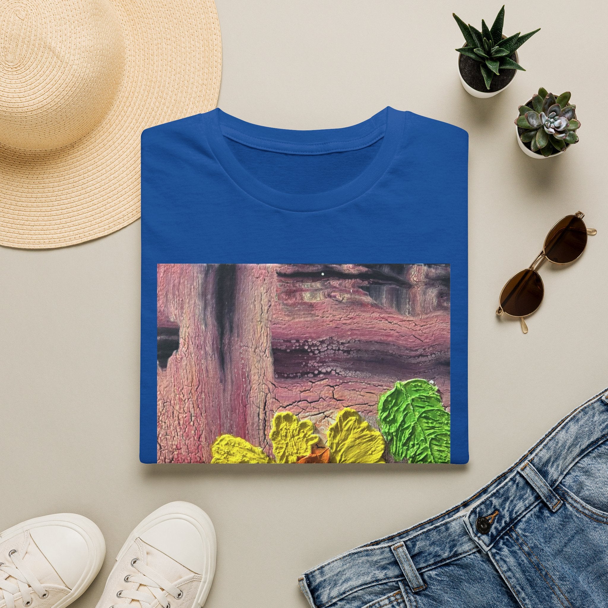 Floral Woodgrain Tee — Colorful Hydrangea Print T-Shirt