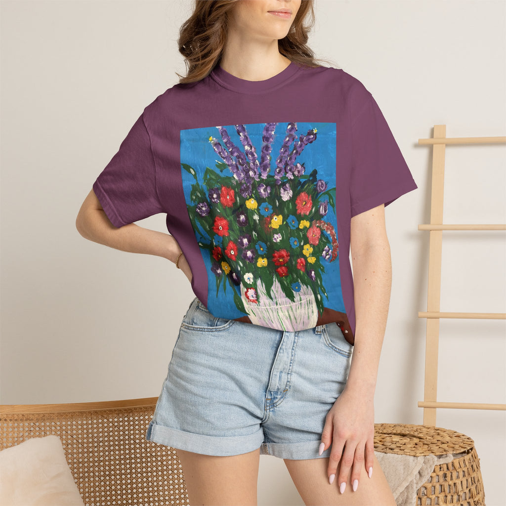 Floral Still Life Tee — Colorful Vase of Flowers Art Print T-Shirt