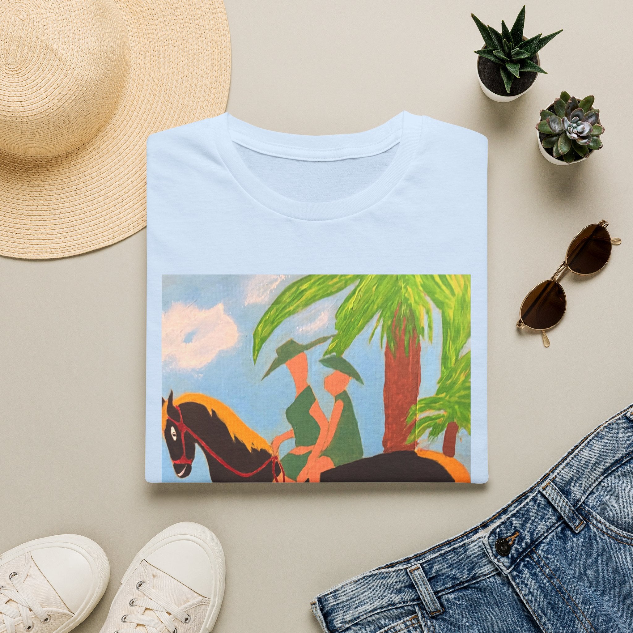 Tropical Horse Rider T-Shirt — Vintage Island Riding Art Tee