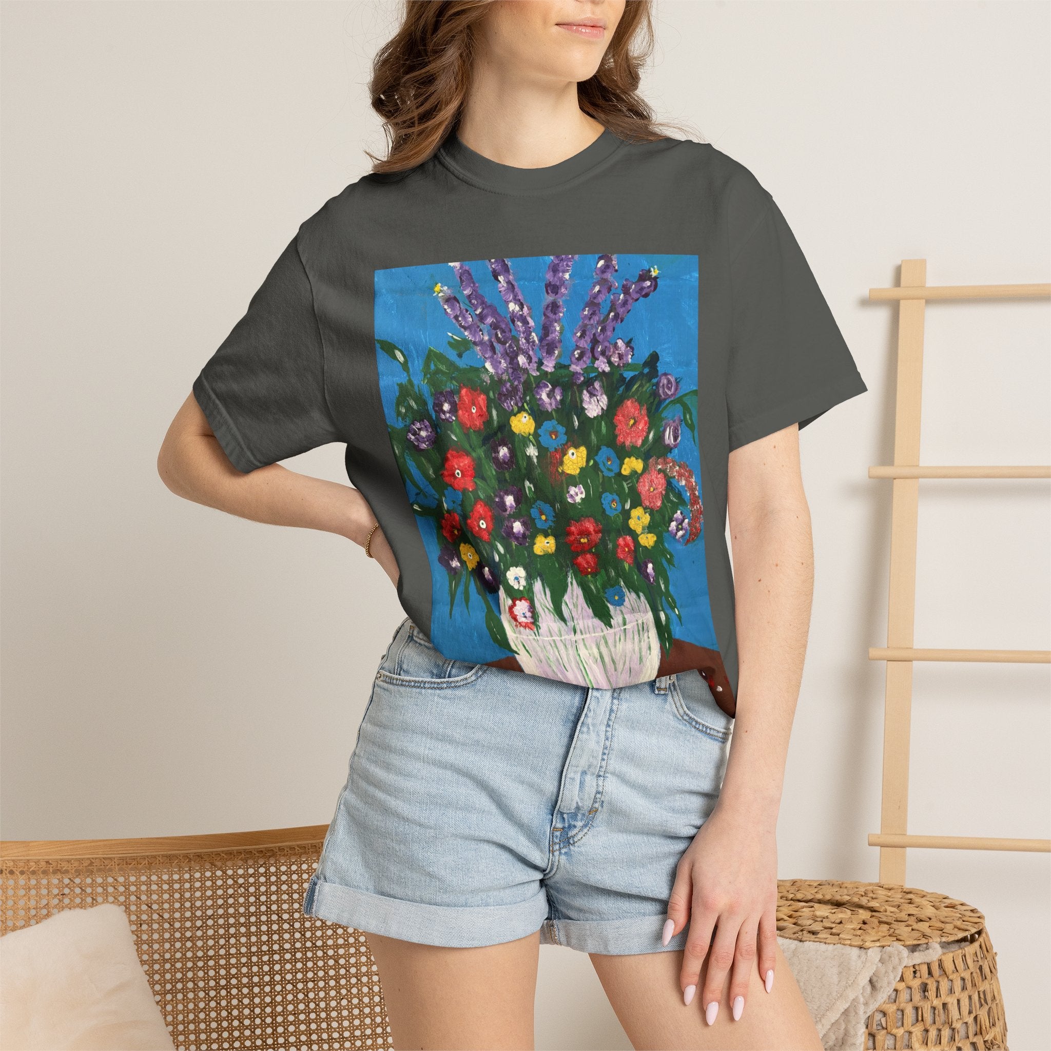 Floral Still Life Tee — Colorful Vase of Flowers Art Print T-Shirt