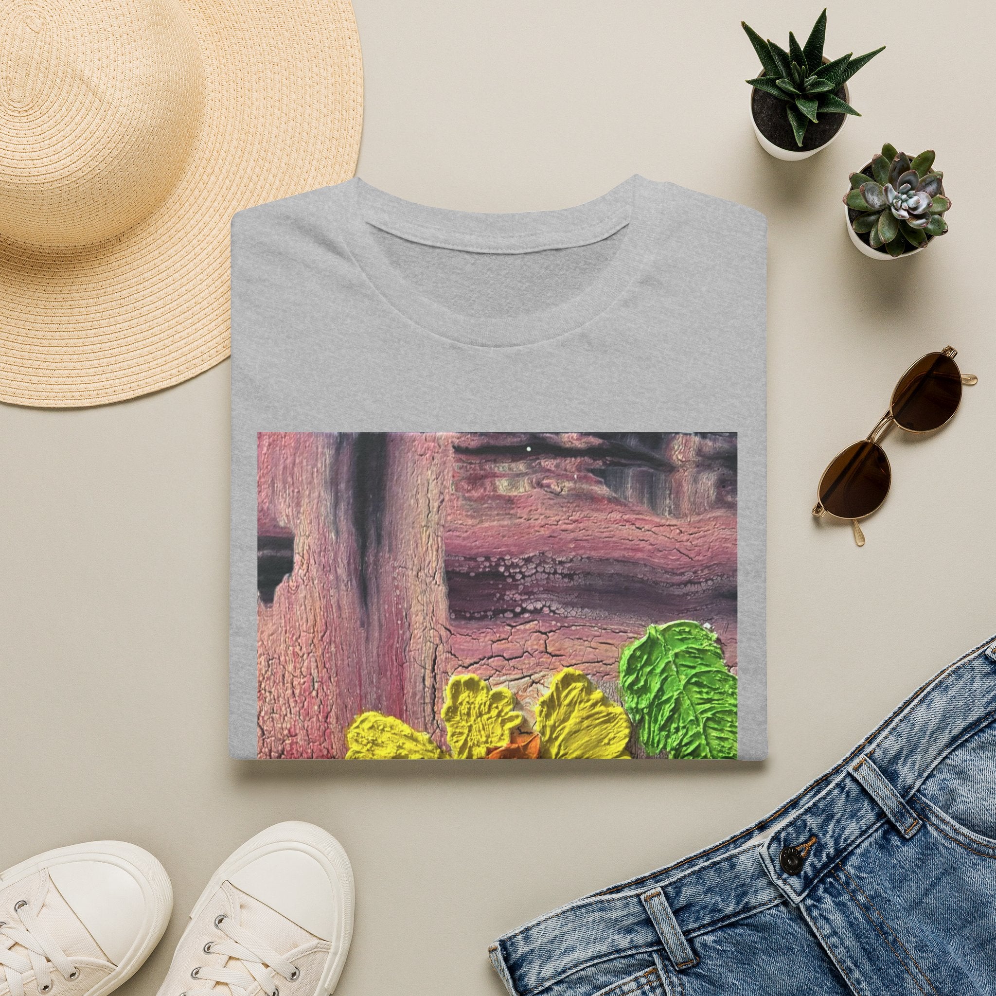Floral Woodgrain Tee — Colorful Hydrangea Print T-Shirt