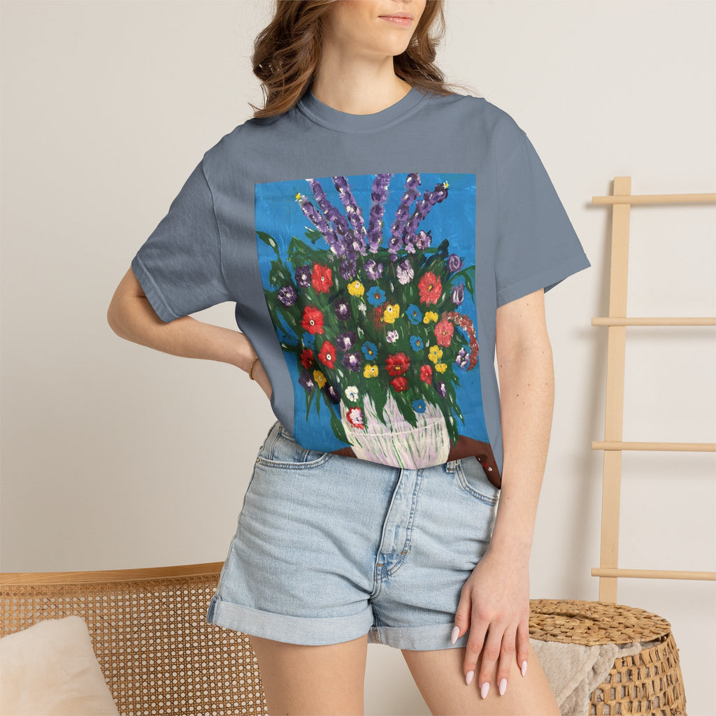 Floral Still Life Tee — Colorful Vase of Flowers Art Print T-Shirt