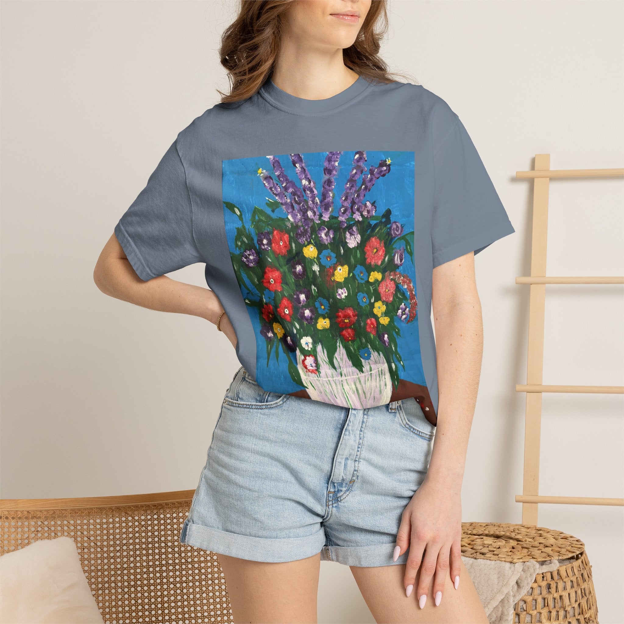 Floral Still Life Tee — Colorful Vase of Flowers Art Print T-Shirt