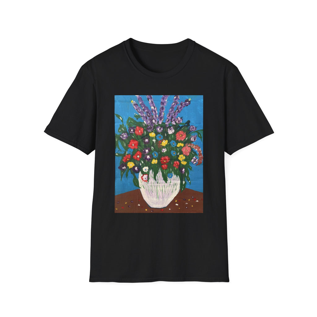 Floral Bouquet Art Tee — Colorful Vase Painting T-Shirt
