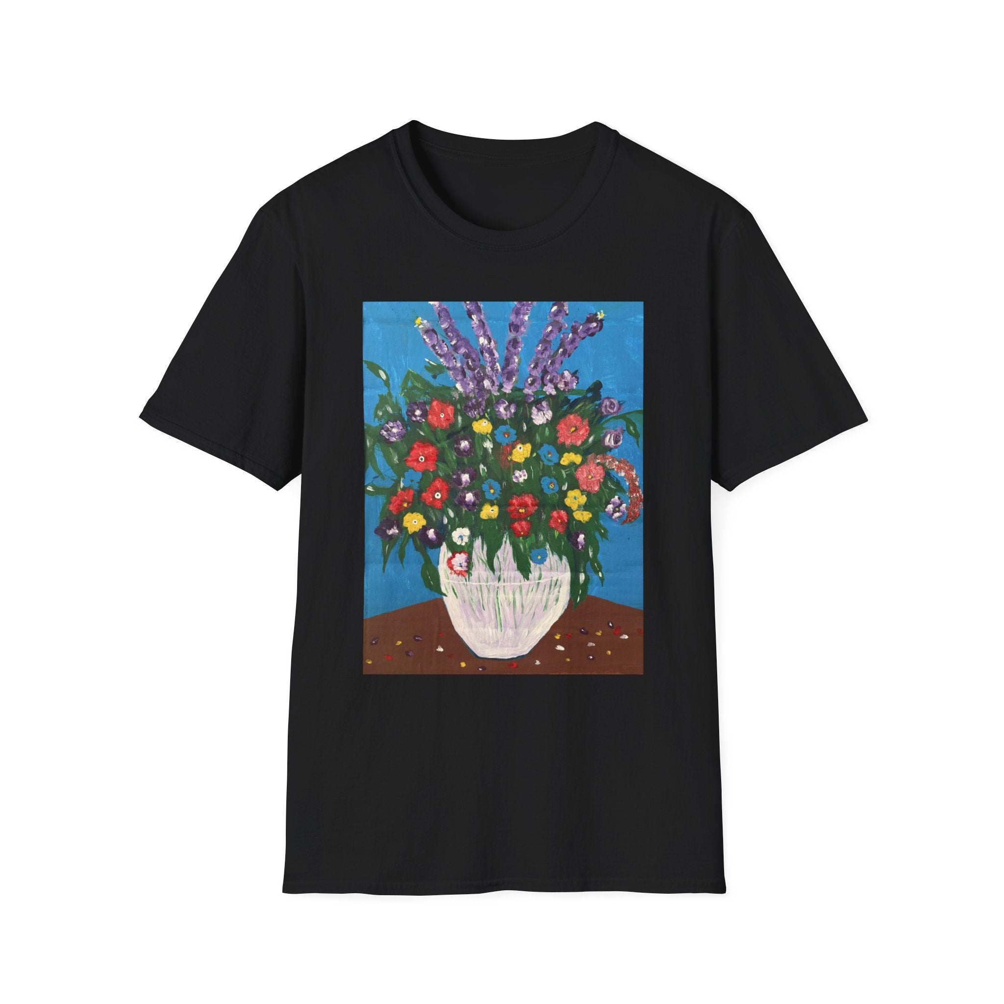 Floral Bouquet Art Tee — Colorful Vase Painting T-Shirt