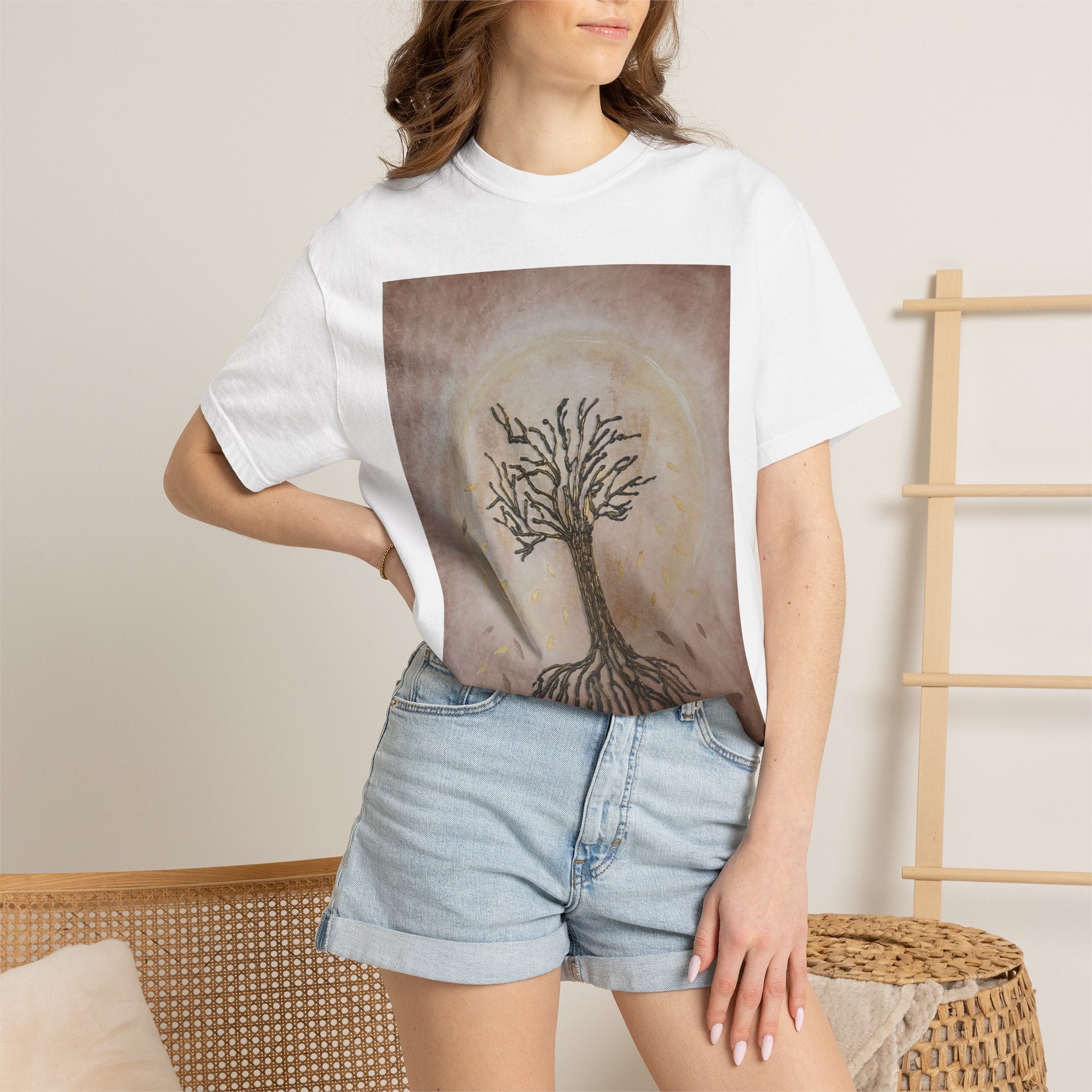 Tree of Life Graphic T-Shirt — Hand-Drawn Roots & Sun Art